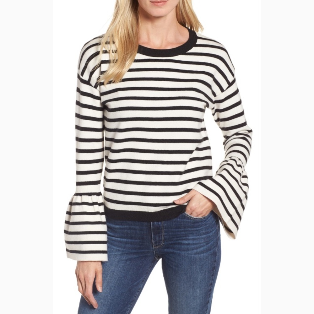 *NWT* Halogen Striped Sweater w/ Bell Sleeves Sz S